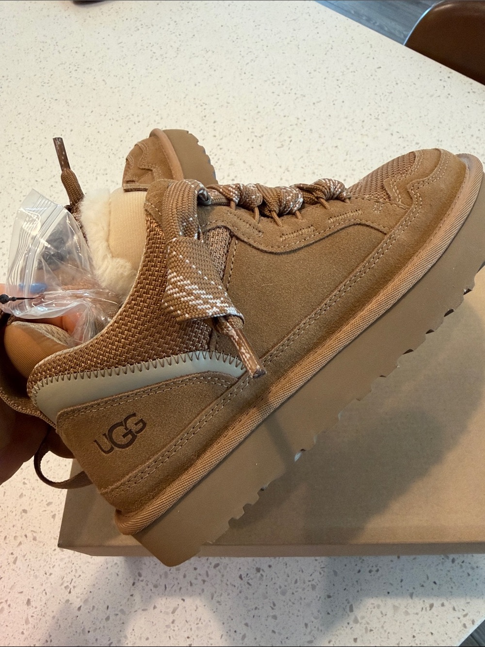 UGG Women’s Lowmel Suede & Mesh Lace-Up Boot Sneaker in Chestnut - Picture 7 of 8